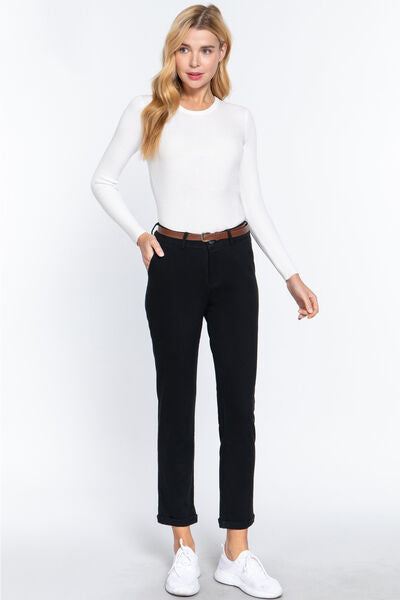 ACTIVE BASIC Cotton-Span Twill Straight Pants *