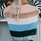 One Size Color Block Boat Neck Dropped Shoulder Sweater