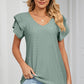 Eyelet V-Neck Short Sleeve T-Shirt