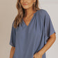 Gathered Detail Notched Neck Flutter Sleeve Top