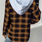 Plaid Drawstring Button Up Hooded Jacket