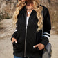 Savannah Full Size Striped Drop Shoulder Hooded Jacket with Pockets
