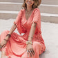 Tassel Trim Smocked V-Neck Short Sleeve Dress