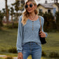 Full Size Round Neck Button-Down Long Sleeve Tee