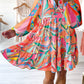 Athena Rea Printed Long Sleeve Tie Neck Mini Dress