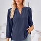 Full Size V-Neck Roll-Tap Sleeve Blouse