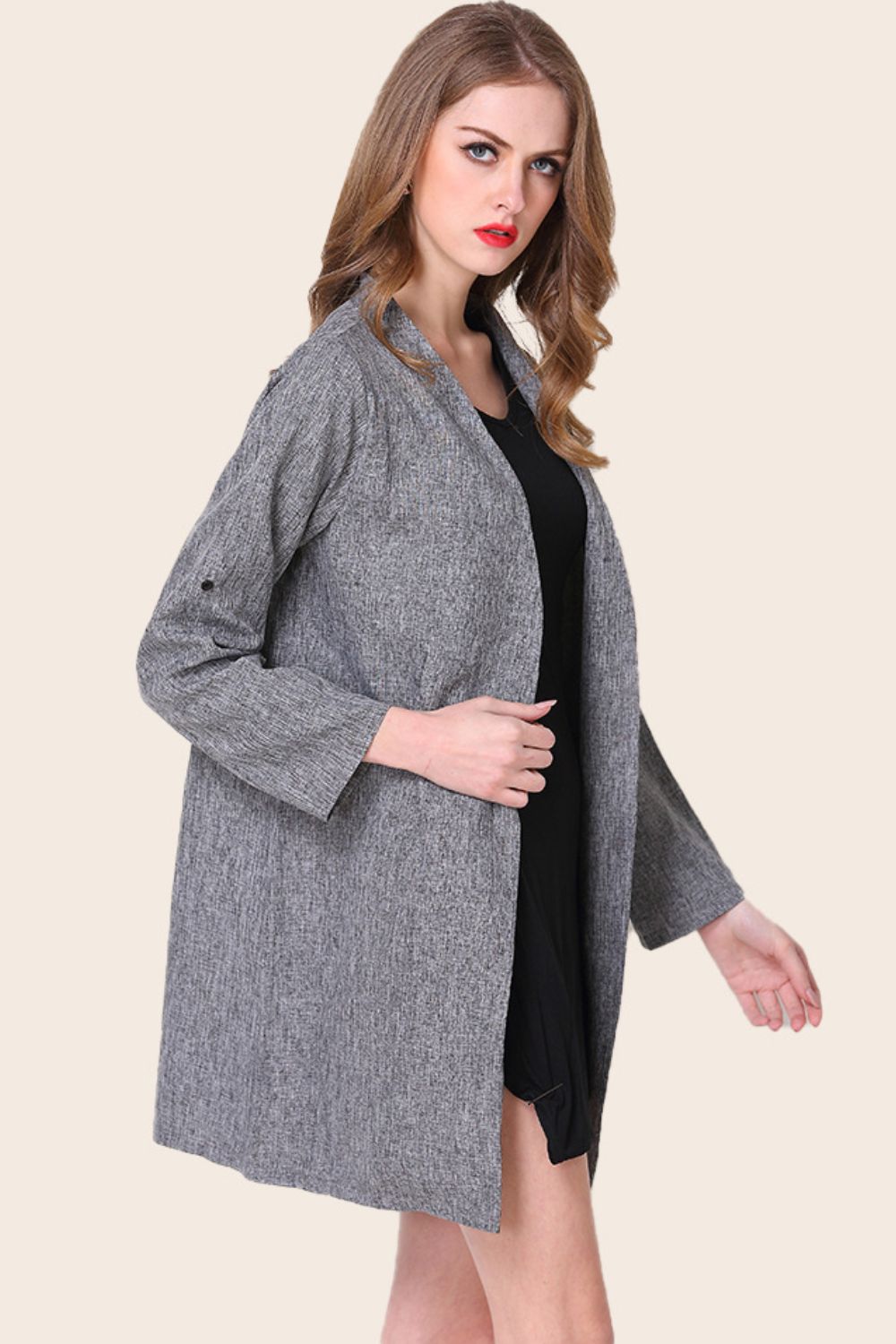 Women's Plus Size Heathered Button Front Trench Coat