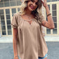 Pearl Detail Notched Short Sleeve Blouse