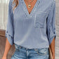 Striped Notched Roll-Tab Sleeve Shirt