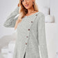 Hannah Mea Ribbed Buttoned Round Neck Slit T-Shirt