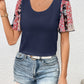 Full Size Printed Puff Sleeve Round Neck Tee