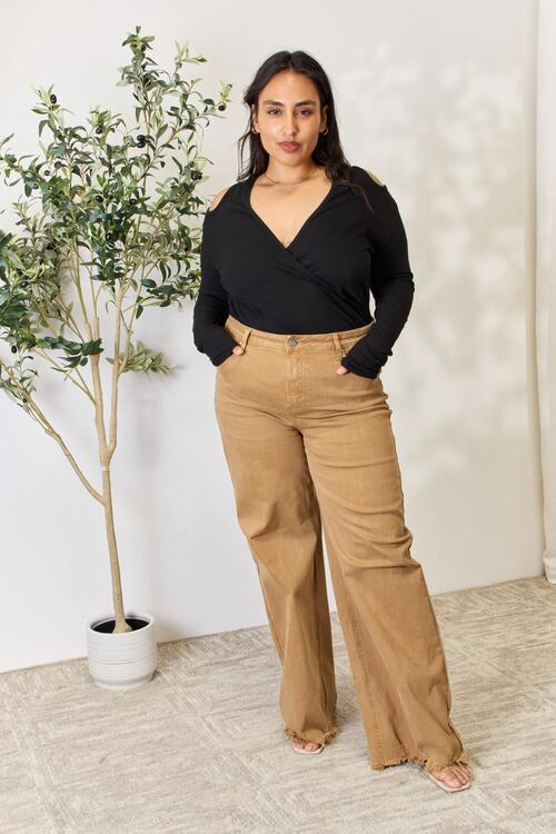 Culture Code Full Size Ribbed Surplice Cold Shoulder Top *