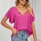 Eyelet Tie Neck Flutter Sleeve Blouse