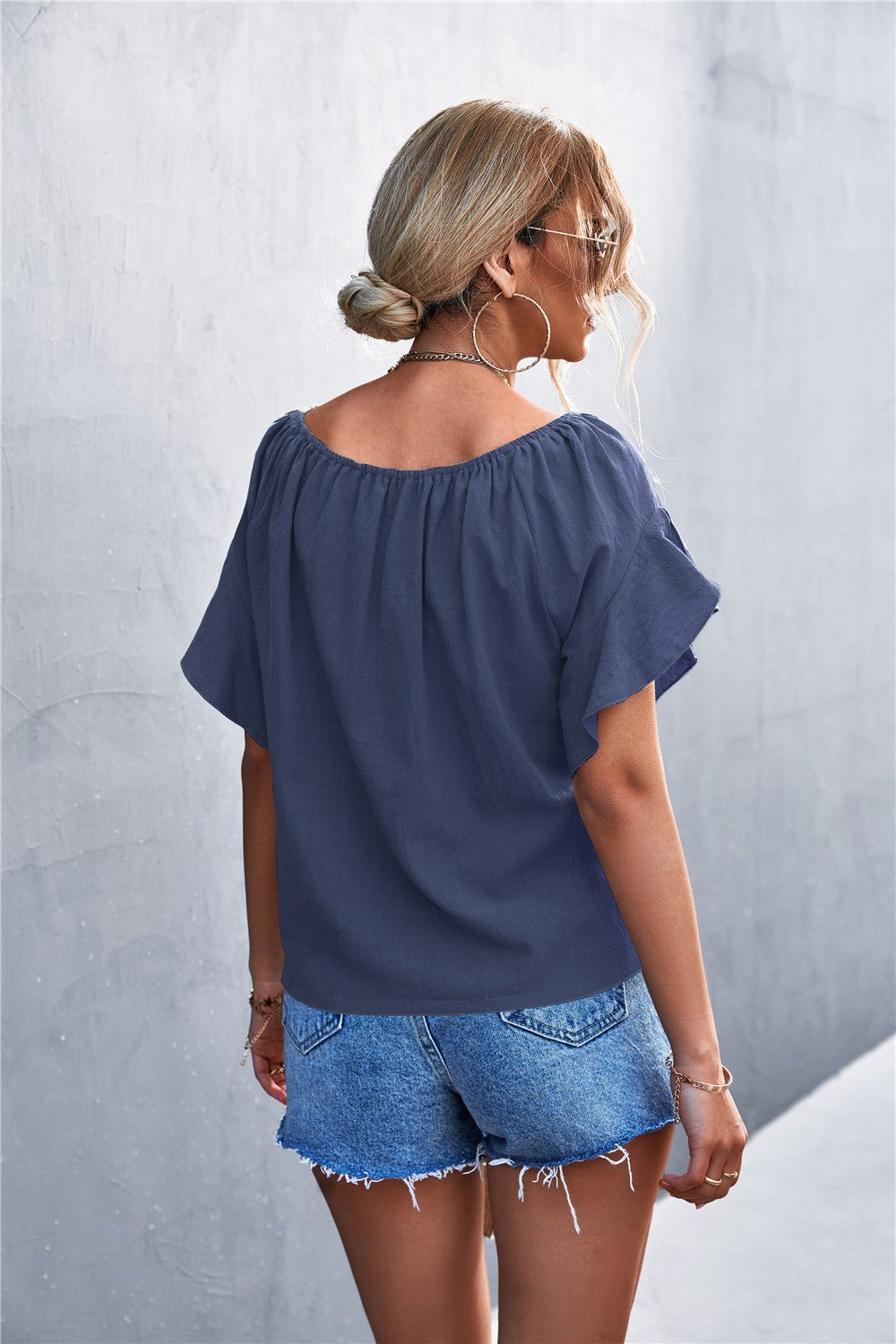 Women's Flutter Sleeve Tie-Front Blouse