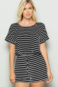 Heimish Full Size Striped Round Neck Short Sleeve Romper *