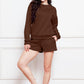 Comfy n' Cozy Round Neck Long Sleeve Sweatshirt and Drawstring Shorts Set