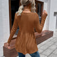 Waffle-knit V-Neck Long Sleeve Blouse