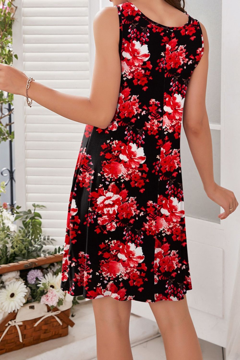 Full Size Printed Round Neck Sleeveless Dress