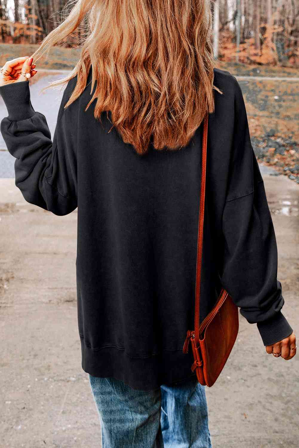 SEASONAL FALL Pumpkin Print Dropped Shoulder Black Sweatshirt