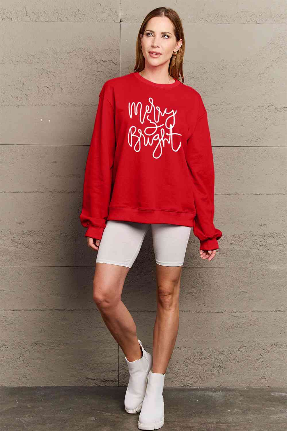 Simply Love Full Size Christmas MERRY AND BRIGHT Graphic Sweatshirt