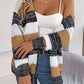 SocialBee Openwork Striped Open Front Cardigan