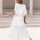 Tassel Trim Smocked V-Neck Short Sleeve Dress