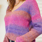 Double Take Multicolored Rib-Knit V-Neck Knit Pullover