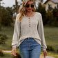 Full Size Round Neck Button-Down Long Sleeve Tee