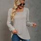 Full Size Heathered Square Neck Long Sleeve T-Shirt
