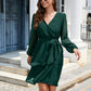 SO CUTE Full Size Surplice Neck Swiss Dot Tie Belt Layered Dress