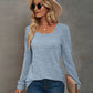 Full Size Heathered Square Neck Long Sleeve T-Shirt