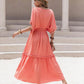 Tassel Trim Smocked V-Neck Short Sleeve Dress