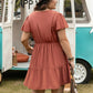 Double Take Plus Size Ruffle Hem V-Neck Short Sleeve Dress