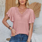 Eyelet Applique V-Neck Cap Sleeve T-Shirt