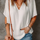 Gathered Detail Notched Neck Flutter Sleeve Top