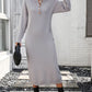 Decorative Button Notched Dropped Shoulder Sweater Dress
