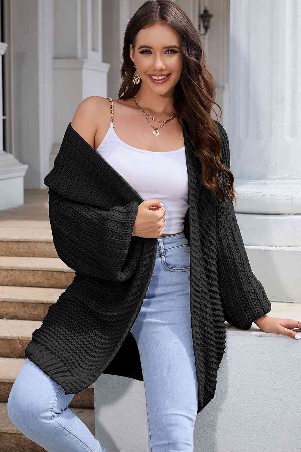 Full Size Open Front Longline Cardigan