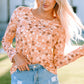 Beauteous Floral Print Round Neck Long Sleeve Tee