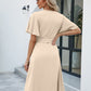 Full Size Tie Waist Flutter Sleeve Surplice Dress
