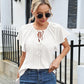 Eyelet Tie Neck Flutter Sleeve Blouse