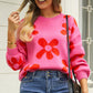 Hannah&Mea Floral Print Round Neck Dropped Shoulder Pullover Sweater