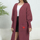 Lantern Sleeve Open Front Pocketed Cardigan