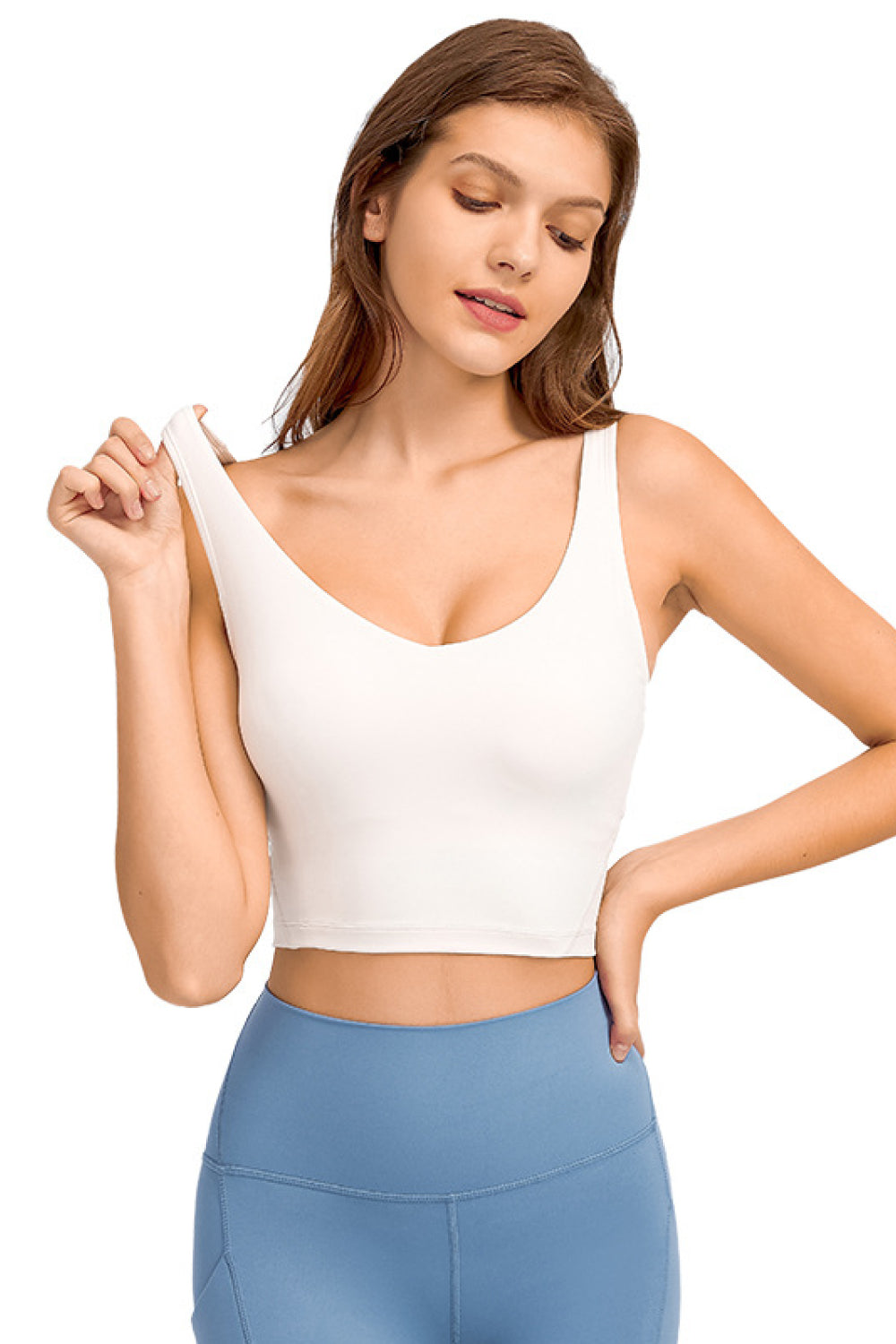 Deep V-Neck Crop Sports Bra in Assorted Colors