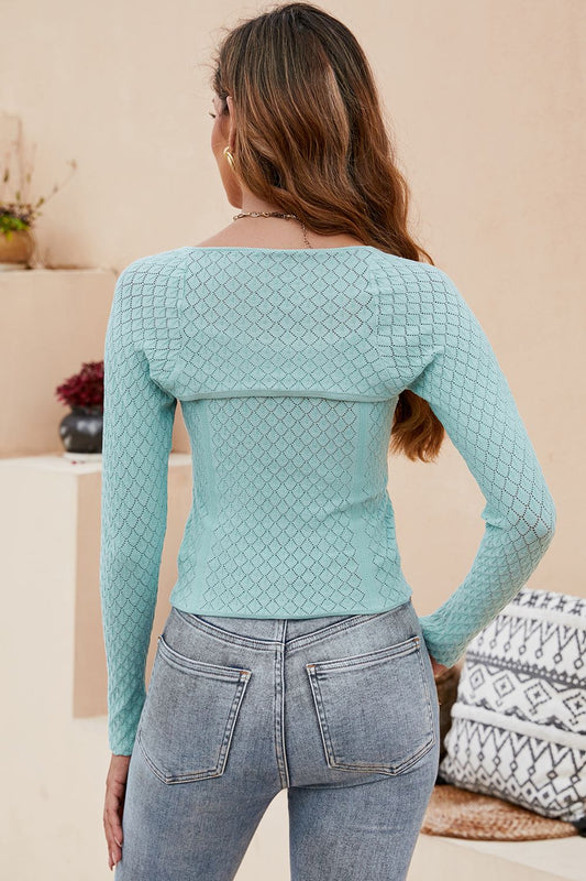 ZELDAMARIE Scoop Neck Long Sleeve Knit Top