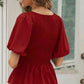 Smocked Balloon Sleeve Peplum Blouse