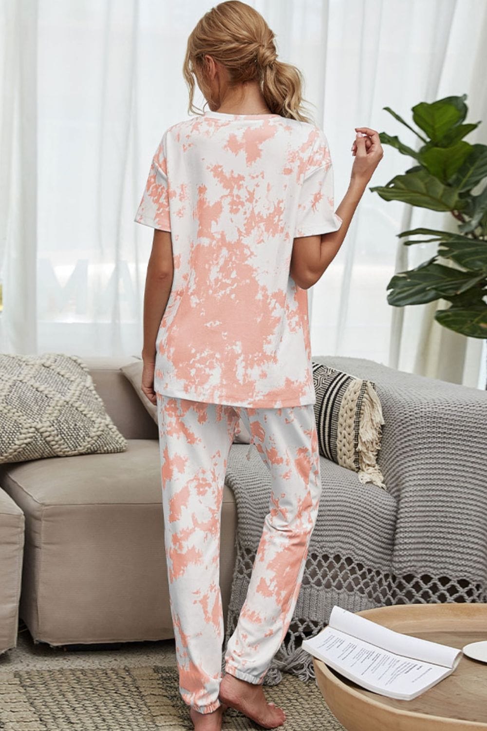 Full Size Tie-Dye Tee and Drawstring Waist Joggers Lounge Set