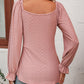 Malibu Dreams Beauteous Full Size Tie Front V-Neck Puff Sleeve Blouse