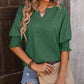 Heathered Notched Lantern Sleeve Blouse