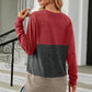 Color Block Round Neck Long Sleeve T-Shirt