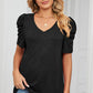 Heathered V-Neck Puff Sleeve T-Shirt
